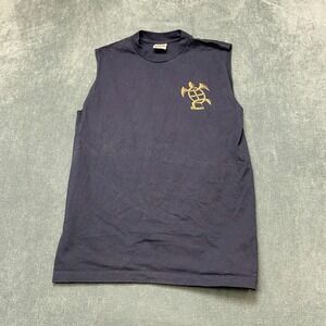 Pro Club Heavyweight Tank Top Womens L Navy Cotton Hawaiian Graphic Crew Neck
